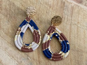 Boucles d’oreilles AUTOMNE bleu marine, sable et chocolat