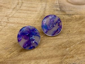 Clous d'oreilles - moyen modèle - collection GEMMES bleu, violet et argenté