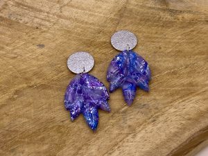 Boucles d'oreilles feuilles collection GEMMES bleu, violet et argenté